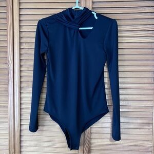 Zara Black Long Sleeve Twist High-Neck Cutout Bodysuit-Size S